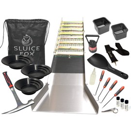 Complete Gold Mining Kit; Folding 50 inch River Sluice Box; Prospecting Equipment; Rock Pick Hammer; Gold Classifiers; Pay Dirt Scoop; Crevice Tools and More Gold Prospecting