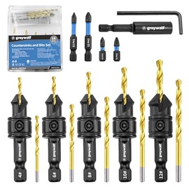 Gerywolf Juego de 16 brocas avellanadas, juego de brocas avellanadas de madera 3 en 1, adecuado para 4, 6, 8, 10, 12 tornillos, chaflán de 82°, 5 brocas M2 de repuesto, vástago hexagonal de 1/4