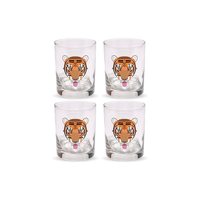 Charley Harper Cool Carnivore Double Old-Fashioned DOF Set of 4