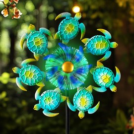 Outdoor Solar Wind Spinners for Yard and Garden - 51" Sea Turtle Metal Wind Sculptures Garden Stake with Color Changing LED Lights Solar Windmill Kinetic Spinner for Garden Lawn Patio Decoration