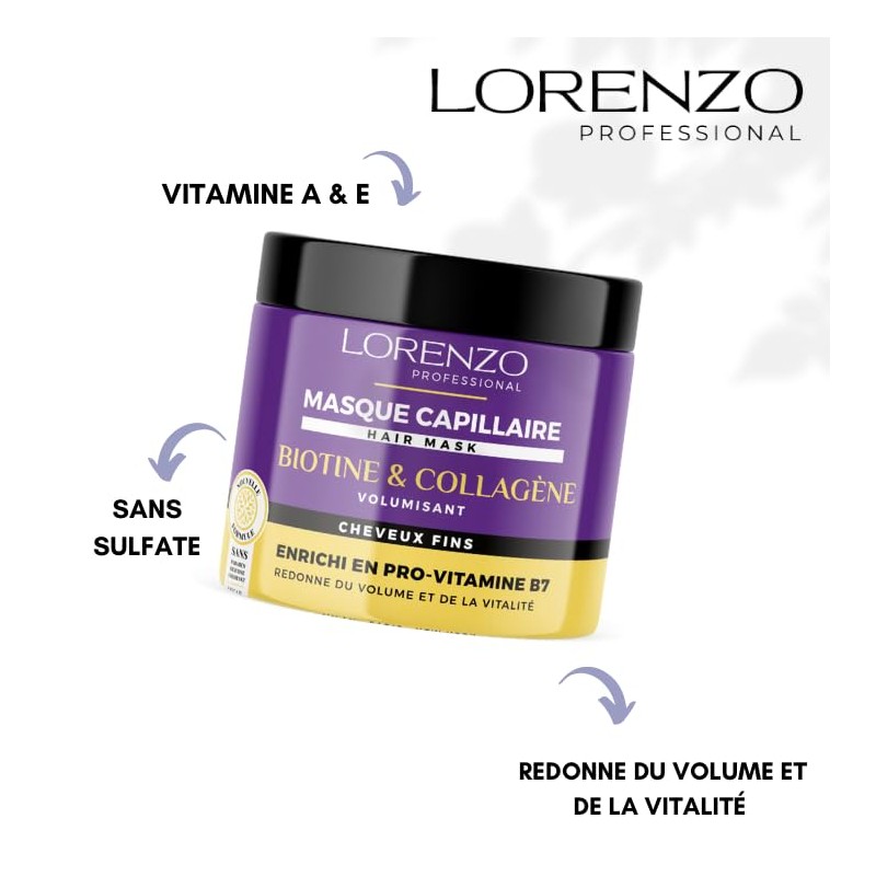 Biotin & Collagen Hair Mask (Fine Hair) 500 ml Lorenzo