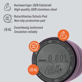 Esbit Majoris Thermal Food Container 600 ml in Aubergine Stainless Steel for Hot and Cold Food