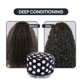 Hair Steamer Cap, Electric Hair Care Hat Heating Cap with 2 Mode Temperature Control, Removable Washable Hair Cap for Hair Spa Home (Black & White)