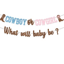 Cowboy Or Cowgirl Baby Shower Decoration What Will Baby Be Banner Western Gender Reveal Party Backdrop Blue Pink
