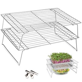 TCYPUHL 2-Tier Sprouting Tray Metal Foldable Plant Stand for Sprouting Tray Indoor, Seed Starting Tray Plant Shelf,Silver Rack for Kitchen Table Top Space Saving
