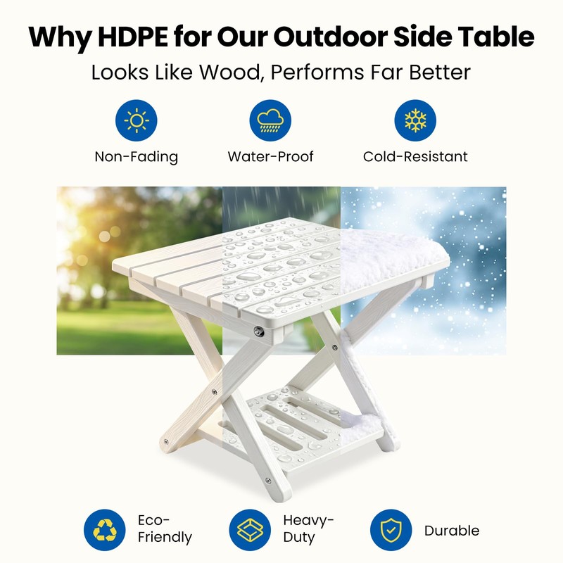 Leafory 2-Tier Folding Outdoor Side Table, Heavy Duty HDPE Patio