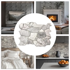 CONCORD WALLCOVERINGS 3D Faux Stone Wall Panels, Pack of 8, Grey Wild Boulder, Lightweight 17.5" x 23.75" (44.5 cm x 60.3 cm) PVC Sheets, Tiles for Living Room, Kitchen - Covers 23.1 Sq Ft (2.15 m2)