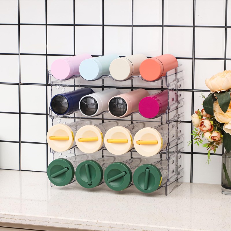 Clear Water Bottle Organizer,Stackable Bottle Storage Rack,4 Pack Wine and