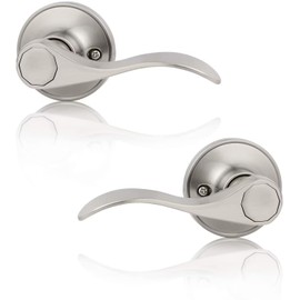 Probrico 12 Pack Brushed Satin Nickel Dummy Door Lever Wave Style Door Handles Right and Left Hand, Non-Turning Single Side Pull Only Lever Set, for Laundry Room, Hallway, Closet