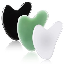 Nuanchu 3 Pieces Gua Sha Facial Tool Natural Resin Stone Board Scraping Facial Massage Gua Sha Scraping Massage Tool for Face, Skin Body Muscle Relaxing Tools(White, Light Green, Black)