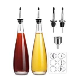 Generic Olive Oil Dispenser 2 Piece Set with Metal Spout, Oil and Vinegar, Syrup, Glass Bottle Dispenser for Kitchen 500ml, Labels