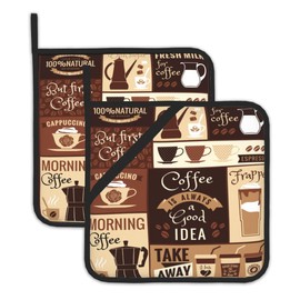 2PCS Brown Coffee Pot Holder with Loop,Vintage Latte Heat Resistant Oven Pads, Hot Pat for Kitchen Cooking Baking Food