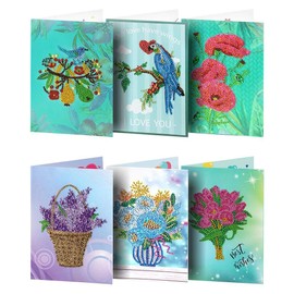 umbresen 6 Pack 5D DIY Special Shaped Diamond Painting Christmas Birthday Greeting Cards Creative Gift (Flower & Birds 6 Set)