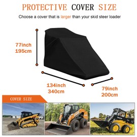 Skid Loader Steer Cover Waterproof,Track Loaders Covers with Drawstring,Windproof,Heavy Duty Oxford Cloth (134*79*77inch,Black)