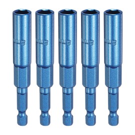 sourcing map 5pcs Nut Driver 8mm Hex Drive Socket CR-V Steel Power Screw Drill Bits Socket Wrench Tools with 1/4" Quick Change Hex Shank for Power Drills Impact Drivers, Blue