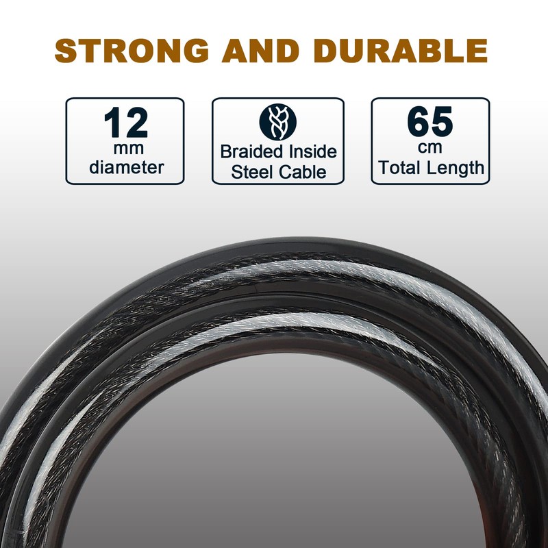 2 X FITTOO Cable Lock 65CM, Bike Bicycle Lock, Combination