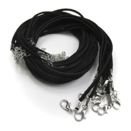 ALL in ONE 10pcs Faux Leather Suede Cord Necklace with Lobster Clasp Extended Chain (25", Black)