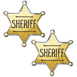2 X Sheriff Badge Iron-On Patch – 7 x 7cm Gold Star Embroidered Western Law Patch – Cowboy Costume, Cosplay & DIY Applique for Jackets, Bags & Vests