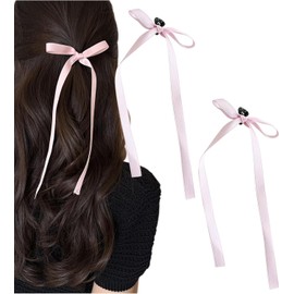 Magami Ribbon Hair Clip, Hair Ornament, For Weddings, School Entrance Ceremonies, Birthdays, Women's, For Children (Pink, 2 Pieces)