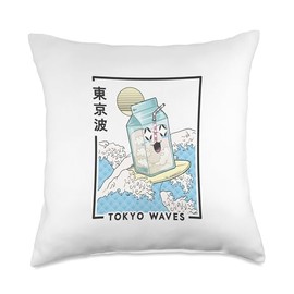 TOKYO WAVES Milk Carton Surfing Waves Anime Kawaii Aesthetic Throw Pillow, 18x18, Multicolor