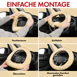 Walser Lambskin Car Steering Wheel Cover, 100% Lambskin Steering Wheel Protection, Car Steering Wheel Cover, Car Winter Accessories, Steering Wheel Cover, Winter Steering Wheel Warmer, Beige
