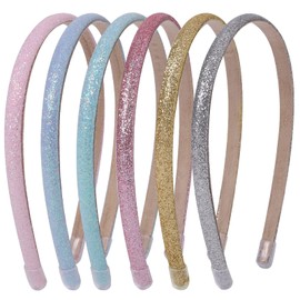 Nenjindz 6 Pieces Sequin Coated Headbands Glitter Hair Bands for Women Girls, 0.8 cm Sequin Headband Glitter Alice Bands for Girls Women Sparkling Headband Children Sparkly Headband D6