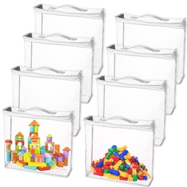8pcs Toy Storage Bags, PVC Clear Storage Bags, Kids Toy Storage,Toy Storage Organiser with Handle and Zips, Transparent Storage Bag for Board Games, Building Blocks, Puzzle, Balls, Pretend Play Toys