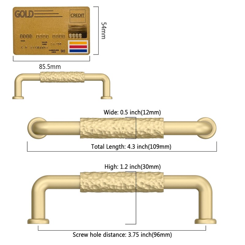 Amerdeco 10 Pack Brushed Gold Hammered Cabinet Pulls 3.75 Inch(96mm)
