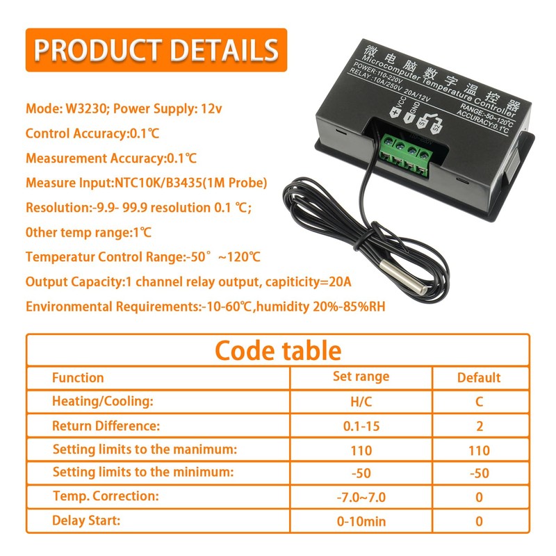 HUAREW W3230 AC 110V-220V 20A Digital Temperature Regulator, Digital Display