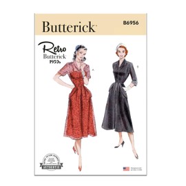 Butterick Misses' Vintage 1950's One Piece Dress Sewing Pattern Kit, Design Code B6956, 18-20-22-24-26, Multicolor