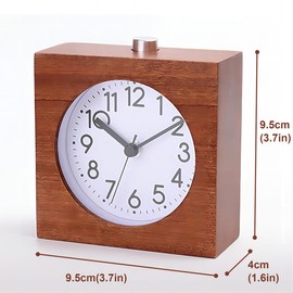 Lancoon Wooden Analog Alarm Clock, Wood Body Non-Ticking Quiet Silent with Night Light Snooze Function Battery Operated for Tabletop Bedroom Bedside Heavy Sleepers (Brown)