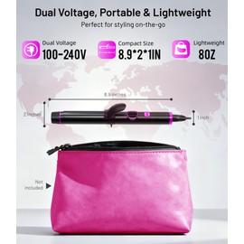 1 Inch Curling Iron for Short Hair, 100-240V Travel Dual Voltage Curling Iron with 5 Heat Settings, Mini Curling Wand with Temperature Memories and Lock,Magenta