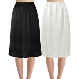 Hanpceirs 69/79 cm Pack of 2 Long Skirts for Women Underskirt Petticoat for Under Dresses Extender Underskirt, Black+White 69