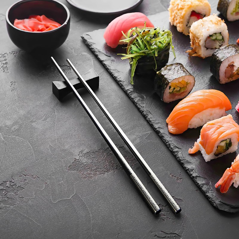 5 Pairs SUS304 Stainless Steel Chopsticks, Reusable Metal Chopsticks,Square Lightweight