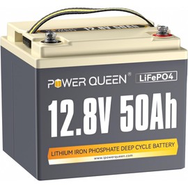 Power Queen Batería Litio 12V 50Ah Batería LiFePO4 640Wh con 50A BMS Batería Recargable hasta 15000+ Ciclos Profundos Bateria de Fosfato de Hierro y Litio para Solar Hogares Camping Scooter Eléctrico