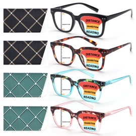 CHOFILORD Progressive Multifocus Reading Glasses for Women Men Blue Light Blocking Spring Hinge Square Computer Readers (4 Pack Mixed C, 1.75, Diopters)