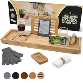 Temple Spring Wooden Bathtub Tray, Bamboo Bathroom Accessories, Bath Tray for Tub, at Home Spa Essentials, Board for Tub Table, Bath Caddy for Bathtub Accessories & Bathroom Essentials – Natural