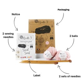 Needle It® Knitting kit for beginners with knitting needles - Snood to knit yourself - for Children or adults - Gift idea - Creative leisure - Pink