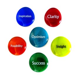Lifeforce Glass Focus Stones, 6 Inspiring, Encouraging and Motivating Single Words Imprinted on Glass Stones, Inc. Set V.
