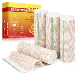 FRESINIDER Premium Elastic Bandage Wrap, 4 Pack 6" Cotton Latex Free Compression Bandage Wrap with Touch Closure at Both Ends, Support & First Aid for Sports, Medical, and Injury Recovery