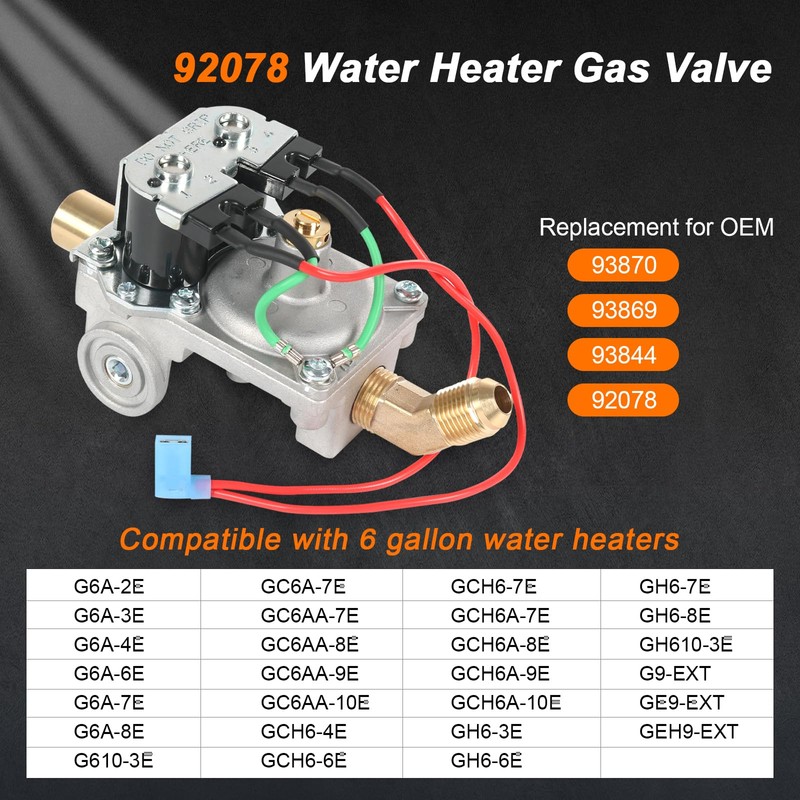 GC6AA-10E 92078 RV Water Heater Gas Valve Replacement for Atwood