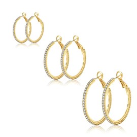 Lotus Karen 14K Gold Plated Hoop Earrings for Women - 3 Pairs Hypoallergenic Huggie Hoops in Small/Medium/Large Sizes for Birthday Christmas Mother's Day Graduation