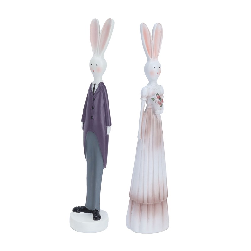 1 Pair Rabbit Ornament Innovative Resin Couple Rabbits Figurine Wedding