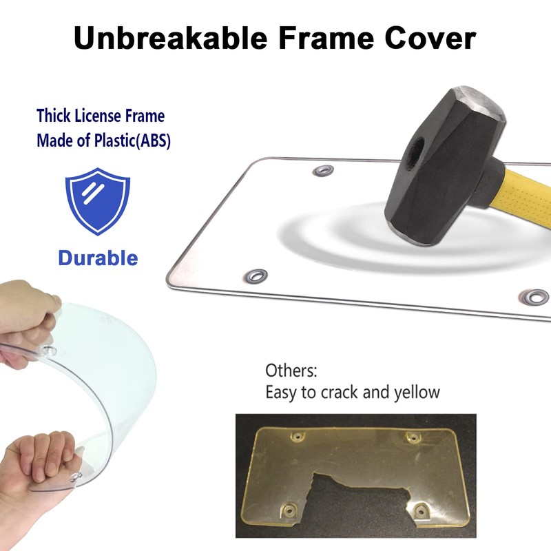 Aootf License Plate Covers- Clear Flat License Plate Protector, Unbreakable