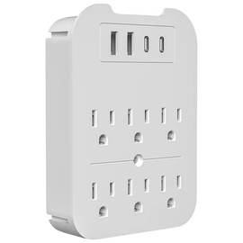 Lax Gadgets 20W 6-Outlet with USB Ports Surge Protector (6 Wall Outlets + 2 USB-C + 2 USB-A; White)
