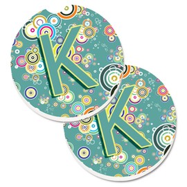 Caroline's Treasures Letter K Circle Teal Initial Alphabet Set of 2 Cup Holder Car Coasters CJ2015-KCARC, 2.56, Multicolor