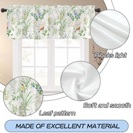 Kitchen Curtain Valances Flowers and Birds Topper Curtain Watercolor Printed Window Treatment for Living Room Bedroom Bathroom 2 Pack Green Flower Bird