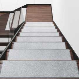 Hargiis Stair Treads for Wooden Steps Non-Slip Carpet, 4 PCS Polyester Indoor Stair Mats with Rubber Backing, No Adhesive, Safety Stair Runners for Kids, The Elderly and Pets (Light Grey, 30"x8")
