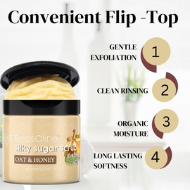 Sugar Scrub by BeesOline - Premium Fine Cane Sugar | OAT& & HONEY - Extra Large 19oz, Convienent Flip-Top Lid, Organic Sunflower Oil & EXTRA VIRGIN COCONUT OIL for Smooth Gentle Exfoliation