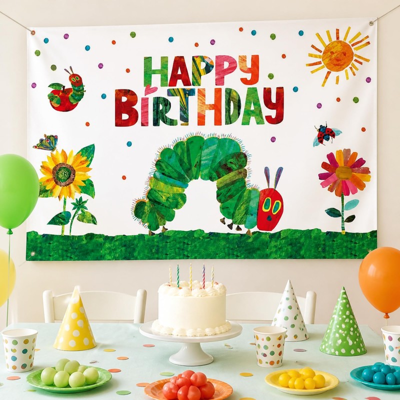 Caterpillar Birthday Decoration Backdrop, Cartoon Caterpillar Party Banner
